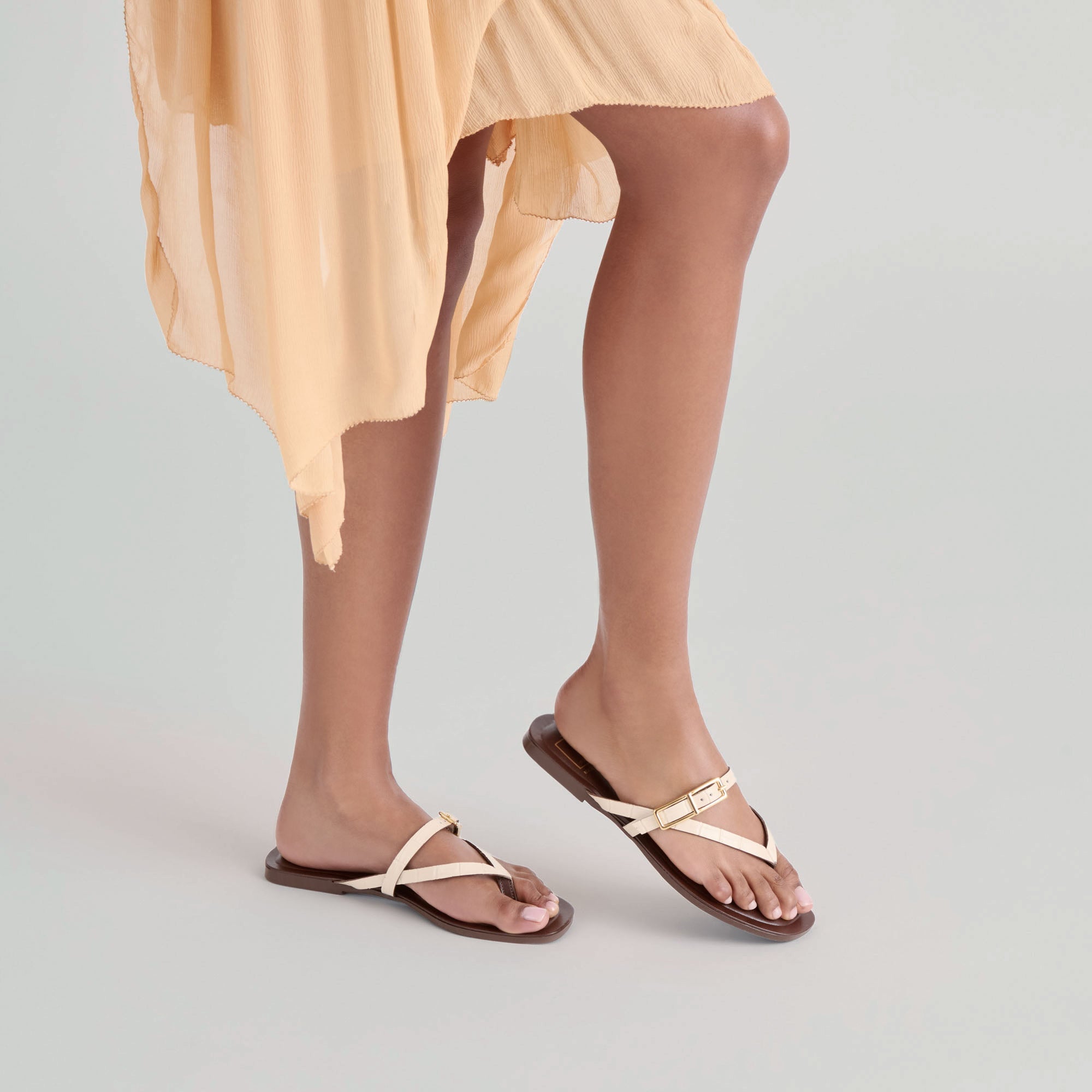 PIERS SANDALS BEIGE CROCO EMBOSSED LEATHER