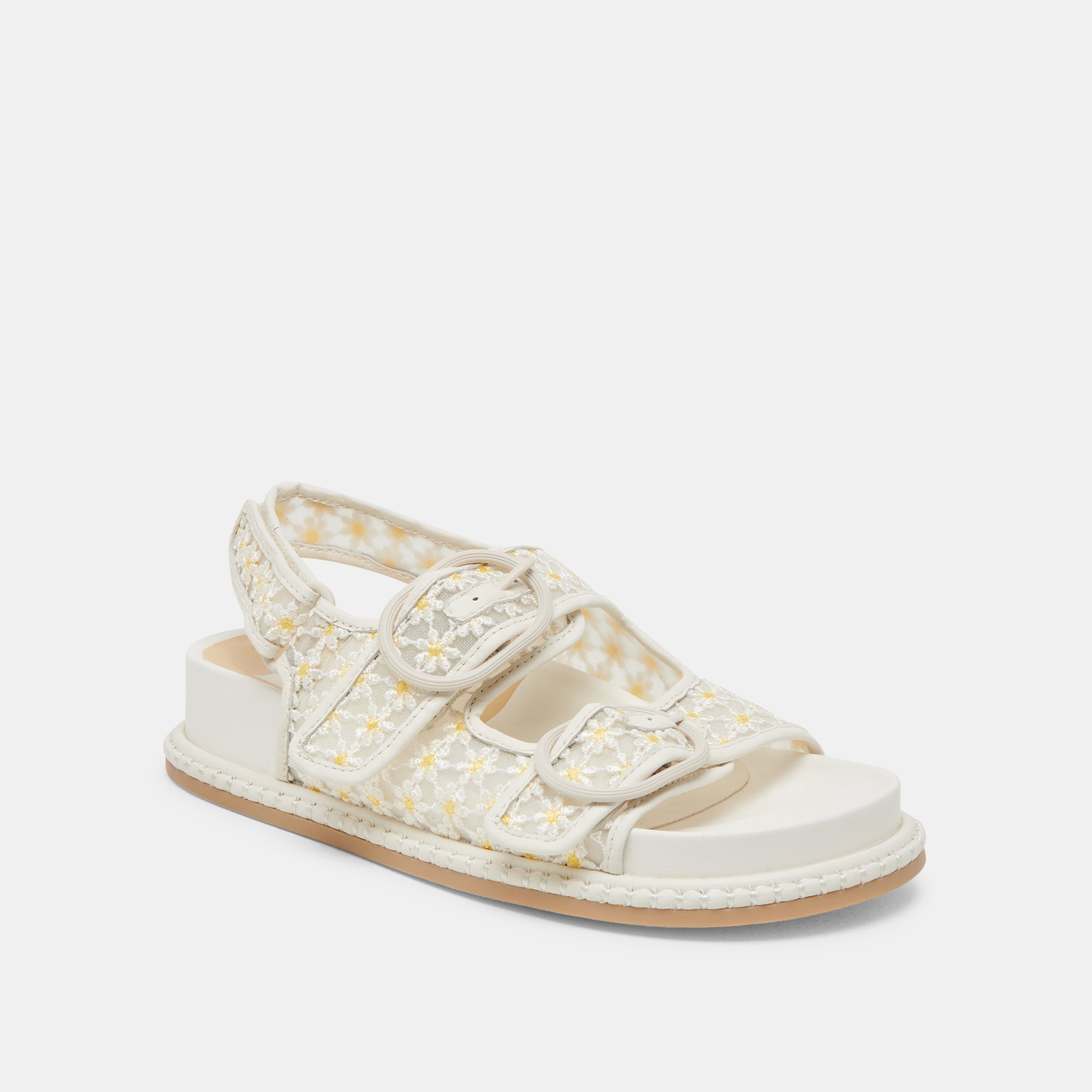 STUART FLORAL SANDALS WHITE YELLOW FLORAL MESH