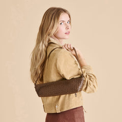 SAVAII WOVEN SHOULDER BAG BROWN WOVEN LEATHER