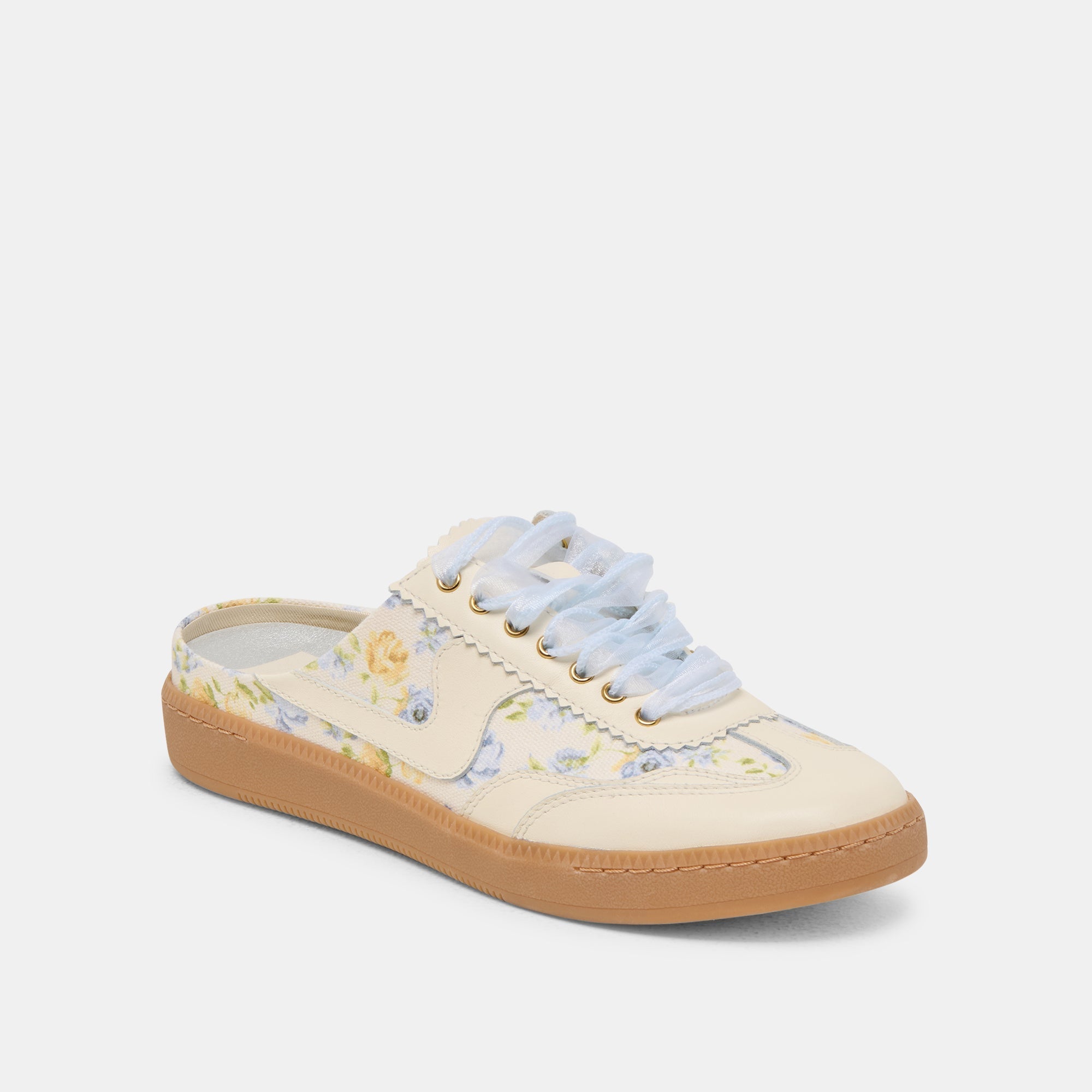 NOTICE SLIDE SNEAKERS BLUE FLORAL LEATHER