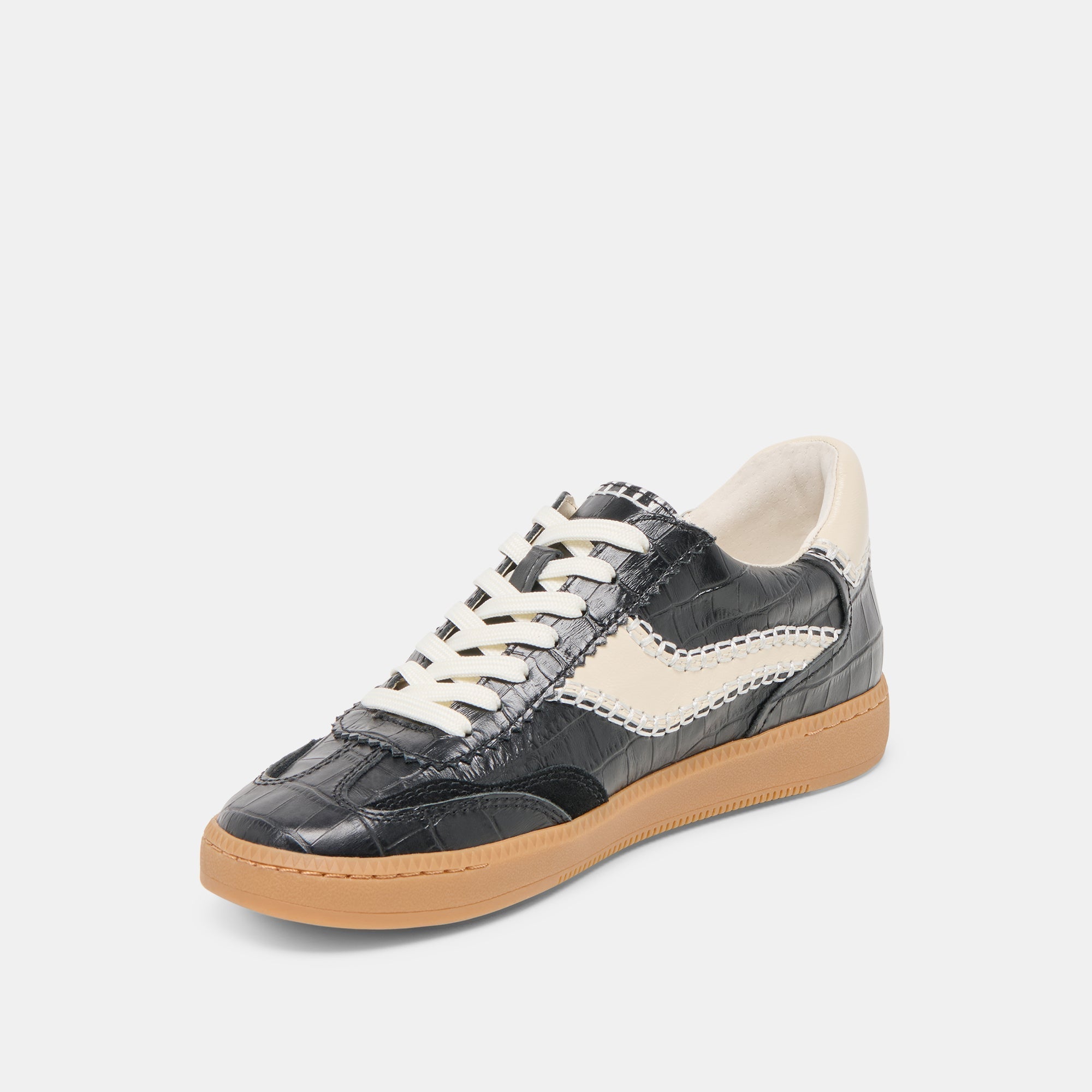 NOTICE STITCH SNEAKERS NOIR CROCO EMBOSSED LEATHER