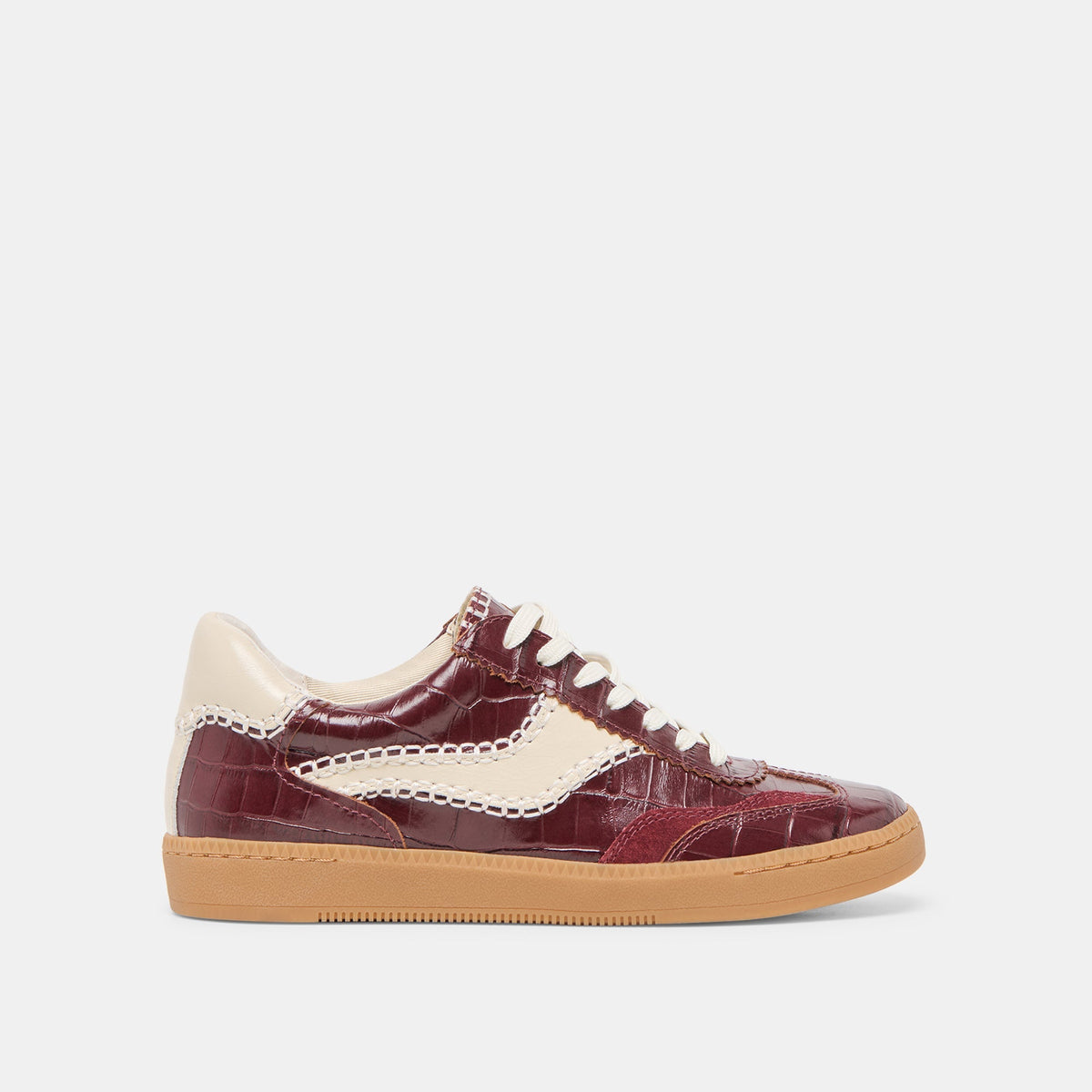 NOTICE STITCH SNEAKERS OXBLOOD CROCO EMBOSSED LEATHER