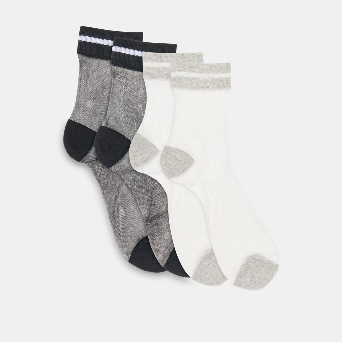 SHEER STRIPE CREW SOCKS 2 PACK BLACK GREY