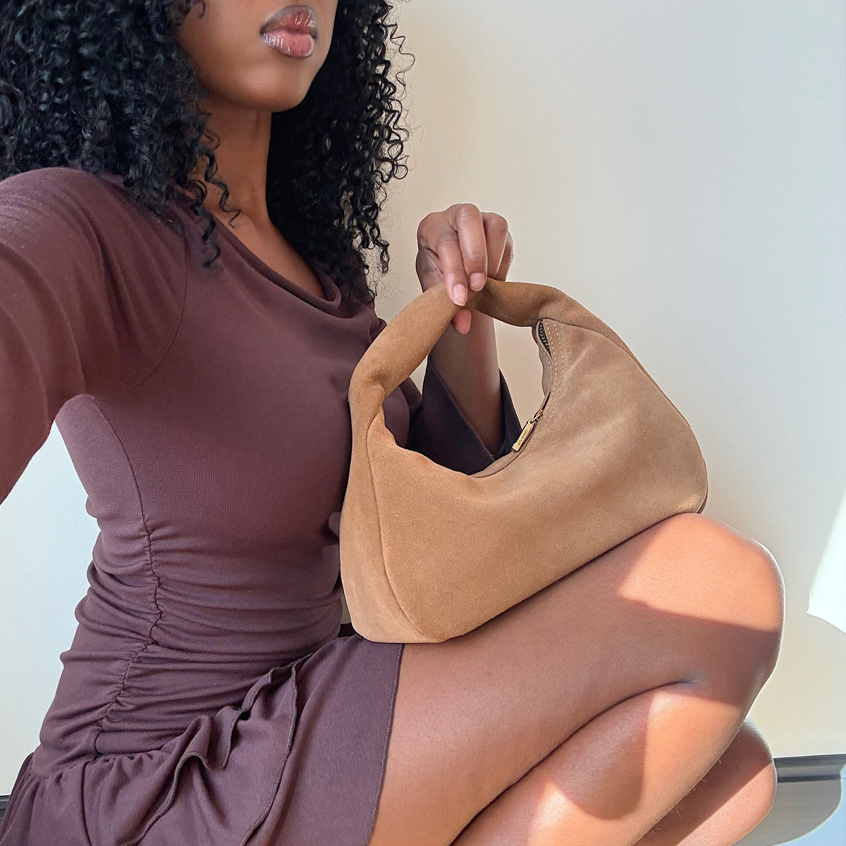 FRANKIE HANDBAG BROWN SUEDE