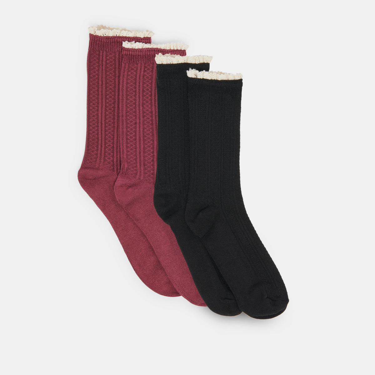 PRAIRIE SOCKS 2 PACK BLACK BURGUNDY